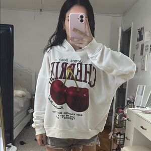 Cherry Graphic White Hoodie